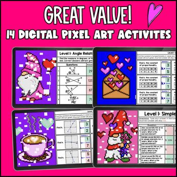 [Valentine's Day] 7th Grade Digital Pixel Art BUNDLE Activities CCSS TEKS — preview page 2 of 4