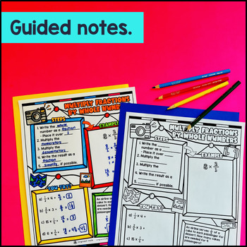 Multiplying Fractions by Whole Numbers Guided Notes w/ Doodles — preview page 2 of 4