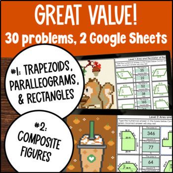 Thanksgiving Area & Perimeter of Composite Figures Digital Pixel Art Trapezoids — preview page 2 of 4