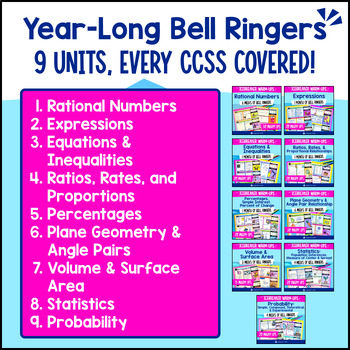 7th Grade Math Warm Ups Full-Year Bell Ringers Back to School BUNDLE CCSS TEKS — preview page 2 of 4