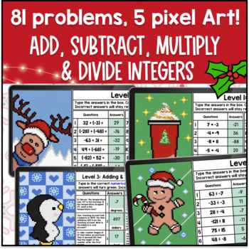 [Christmas] Integer Operations Digital Pixel Art Add Subtract Multiply Divide — preview page 2 of 4