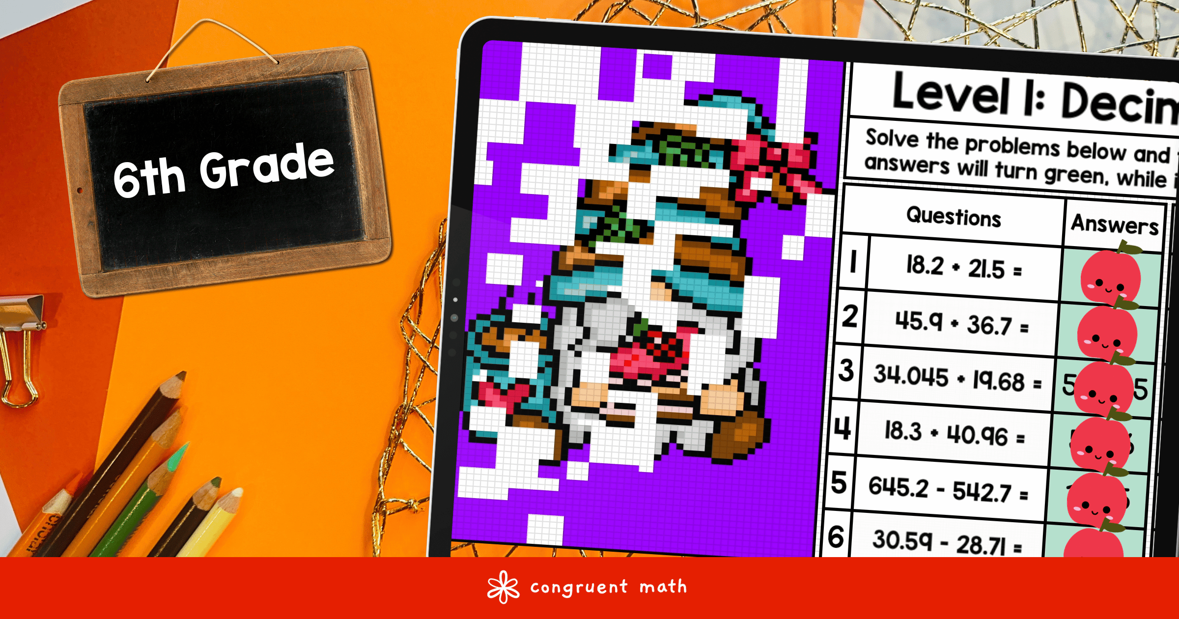 6th Grade Decimal Operations Pixel Art