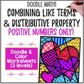 Simplifying Expressions Combining Like Terms Doodle & Color by Number Worksheets