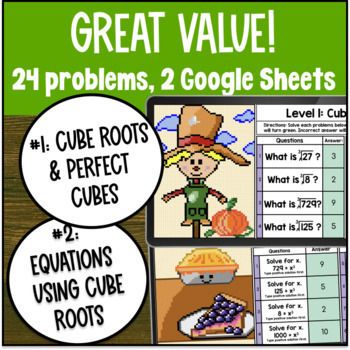 [Halloween] Perfect Cubes & Cube Roots of Rational Numbers Equations Pixel Art — preview page 2 of 4