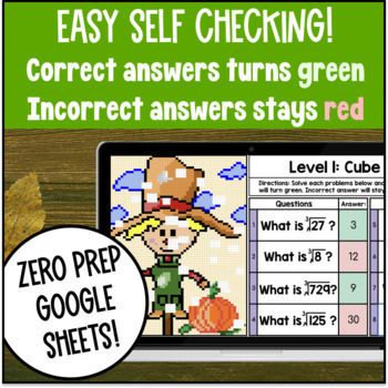 [Halloween] Perfect Cubes & Cube Roots of Rational Numbers Equations Pixel Art — preview page 3 of 4