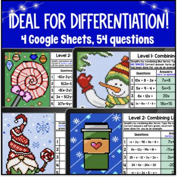 [Christmas Winter] Combining Like Terms Distributive Property Digital Pixel Art — preview page 2 of 4