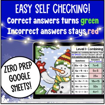 [Christmas Winter] Combining Like Terms Distributive Property Digital Pixel Art — preview page 3 of 4
