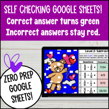 Subtracting Fractions Digital Pixel Art Like and Unlike Denominators 4th 5th Gr — preview page 3 of 4
