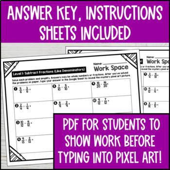 Subtracting Fractions Digital Pixel Art Like and Unlike Denominators 4th 5th Gr — preview page 4 of 4