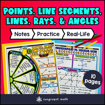 Thumbnail for Lines Rays Line Segment and Angles Guided Notes w Doodles Parallel Perpendicular
