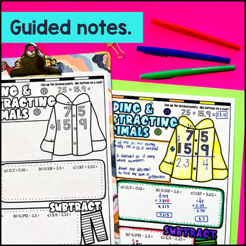 Adding and Subtracting Decimals Guided Notes with Doodles — preview page 2 of 4