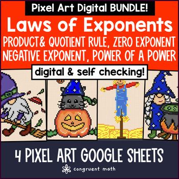 Laws of Exponents Pixel Art Halloween Digital BUNDLE
