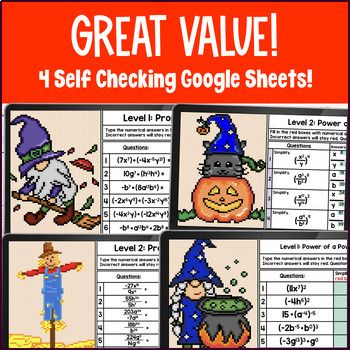Laws of Exponents Pixel Art Halloween Digital BUNDLE — preview page 2 of 4