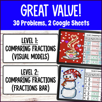 Comparing Fractions with Like Denominators or Numerators Pixel Art 4th Grade — preview page 2 of 4