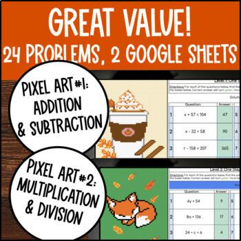 Solving One Step Equations Thanksgiving Digital Pixel Art Positive Only — preview page 2 of 4
