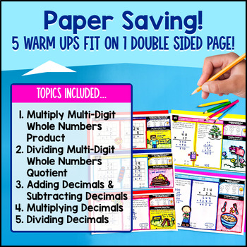 Whole Number & Decimal Operations 5th Grade Math Warm Ups CCSS TEKS Bell Ringers — preview page 4 of 4