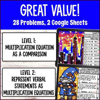 Multiplication Equation as Multiplicative Comparison Digital Pixel Art 4th Grade — preview page 2 of 4