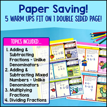 Fraction Mixed Numbers Operations 5th Grade Math Warm Ups CCSS TEKS Bell Ringers — preview page 4 of 4