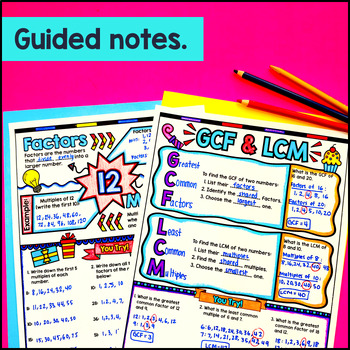 Greatest Common Factor & Least Common Multiple GCF LCM Guided Notes with Doodles — preview page 2 of 4