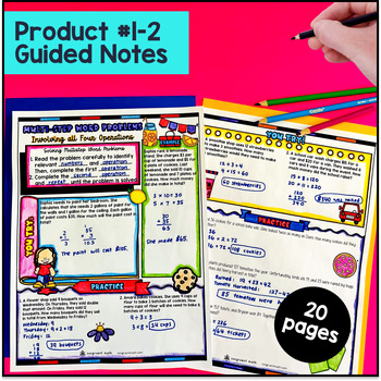 Multi step Word Problems 4th Grade 5th grade Guided Notes & Pixel Art Multistep — preview page 2 of 4