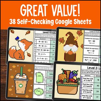 6th Grade Math Fall Digital Pixel Art Bundle — preview page 2 of 4