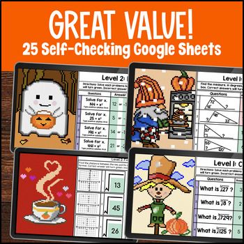 8th Grade Math Thanksgiving Math Digital Pixel Art Bundle — preview page 2 of 4