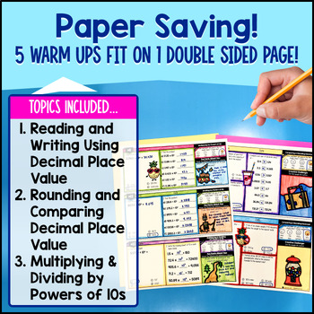 Decimal Place Value Powers of 10s 5th Grade Math Warm Ups CCSS TEKS Bell Ringers — preview page 4 of 4