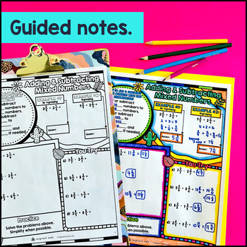 Adding and Subtracting Mixed Numbers with Like Denominator Guided Notes Doodles — preview page 2 of 4
