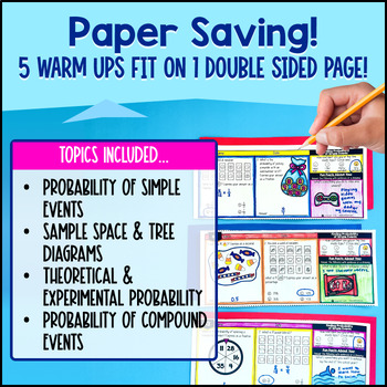 Probability Simple Compound Theoretical Experimental 7th Grade Warm Ups CCSS — preview page 4 of 4