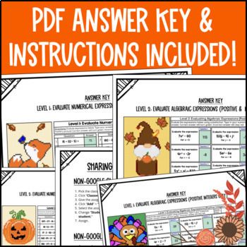 Thanksgiving Evaluating Numerical & Algebraic Expressions Pixel Art Substitution — preview page 4 of 4