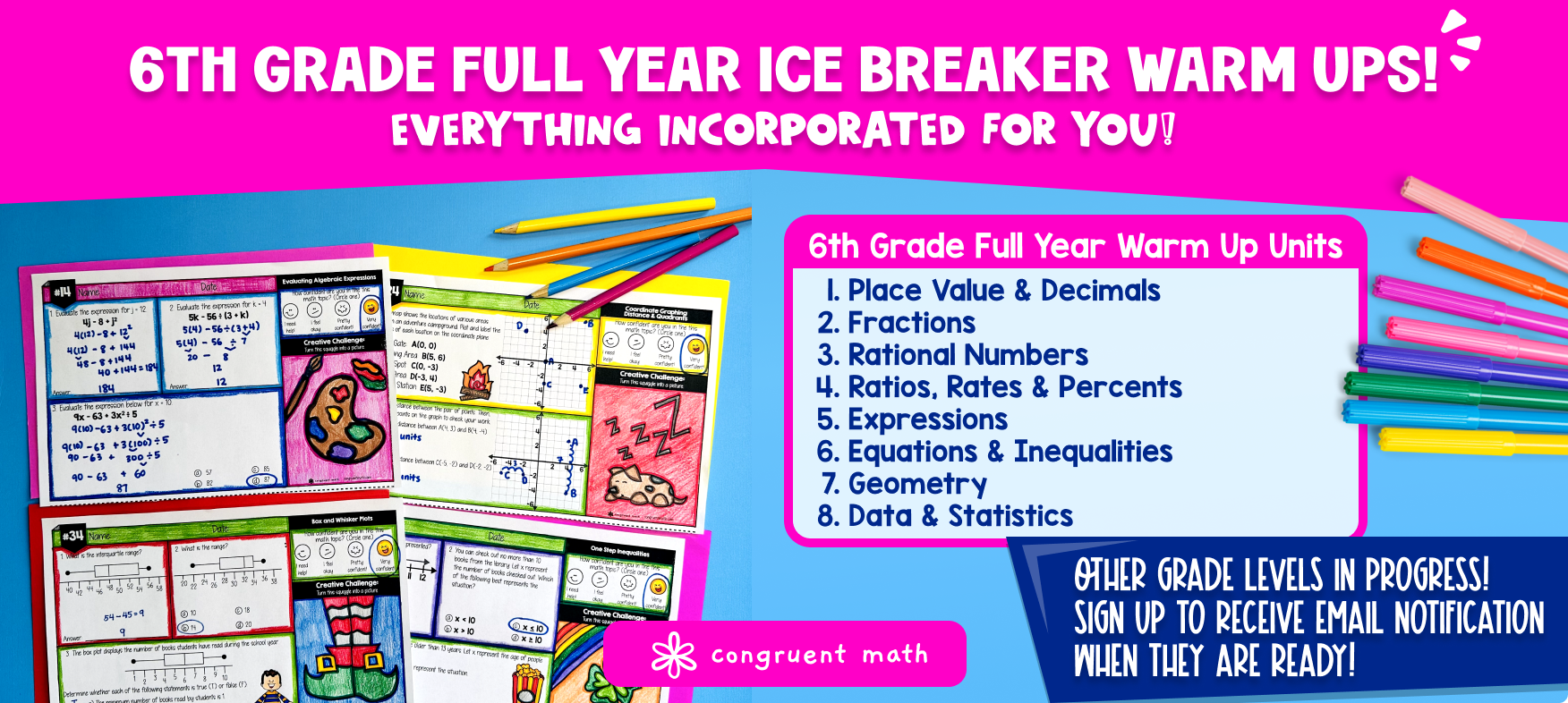 6th Grade Ice Breaker Warm Up Bundle from Congruent Math