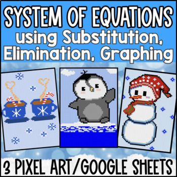 Thumbnail for [Christmas] Systems of Equations Pixel Art Elimination Substitution Graphing