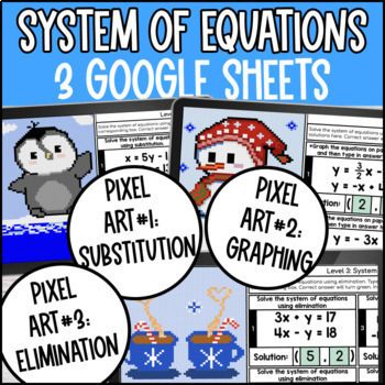 [Christmas] Systems of Equations Pixel Art Elimination Substitution Graphing — preview page 2 of 4