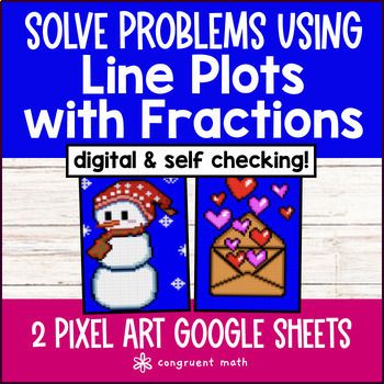 Thumbnail for Line Plots with Fractions Whole Numbers Digital Pixel Art | Christmas Math