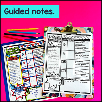 Evaluating Numerical Expressions (No Exponents) Guided Notes with Doodles PEMDAS — preview page 2 of 4