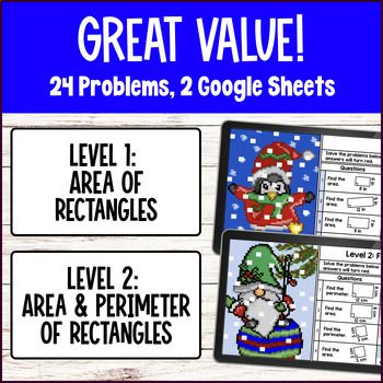 [Christmas] Area of Rectangles Perimeter Rectangles Digital Pixel Art 4th Grade — preview page 2 of 4