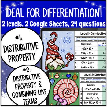 Distributive Property Combine Like Terms Christmas Digital Pixel Art Expressions — preview page 2 of 4