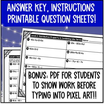 Distributive Property Combine Like Terms Christmas Digital Pixel Art Expressions — preview page 4 of 4