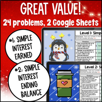 [Winter Math] Simple Interest Digital Pixel Art Principal Rate Time — preview page 2 of 4