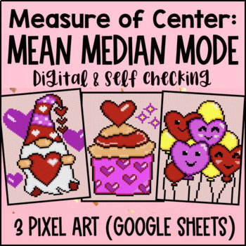Mean Median Mode Digital Pixel Art Measures of Central Tendency Valentine's Day