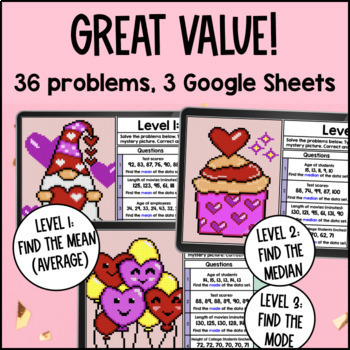 Mean Median Mode Digital Pixel Art Measures of Central Tendency Valentine's Day — preview page 2 of 4