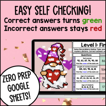 Mean Median Mode Digital Pixel Art Measures of Central Tendency Valentine's Day — preview page 3 of 4