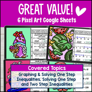 One Step and Two Step Inequalities Digital Pixel Art BUNDLE — preview page 2 of 4