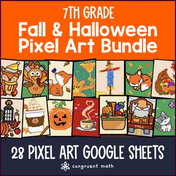 Thumbnail for 7th Grade Math Fall Math Digital Pixel Art Bundle | Halloween Math CCSS TEKS