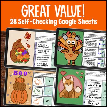 7th Grade Math Fall Math Digital Pixel Art Bundle — preview page 2 of 4