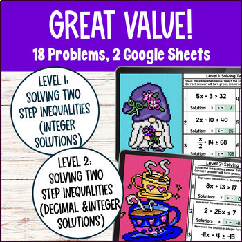 Solving Two Step Inequalities Digital Pixel Art Google Sheets Integer & Decimal — preview page 2 of 4