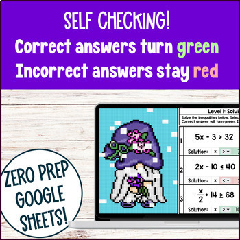 Solving Two Step Inequalities Digital Pixel Art Google Sheets Integer & Decimal — preview page 3 of 4