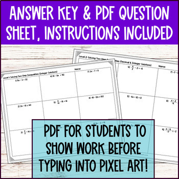 Solving Two Step Inequalities Digital Pixel Art Google Sheets Integer & Decimal — preview page 4 of 4