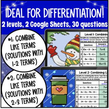 [Christmas] Combining Like Terms Digital Pixel Art — preview page 2 of 4