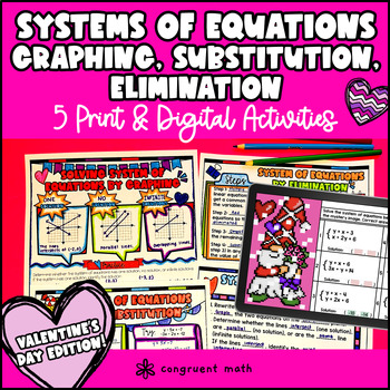Thumbnail for System of Equations | Valentine's Day Guided Notes Pixel Art Color by Number